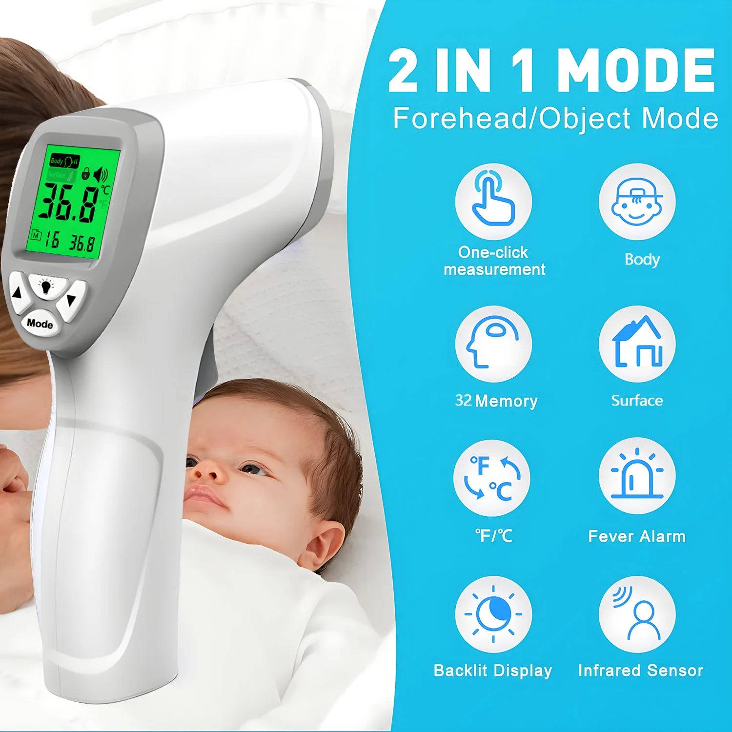 Baby Non Contact Thermometer Digital Infrared Forehead Fever Scanner